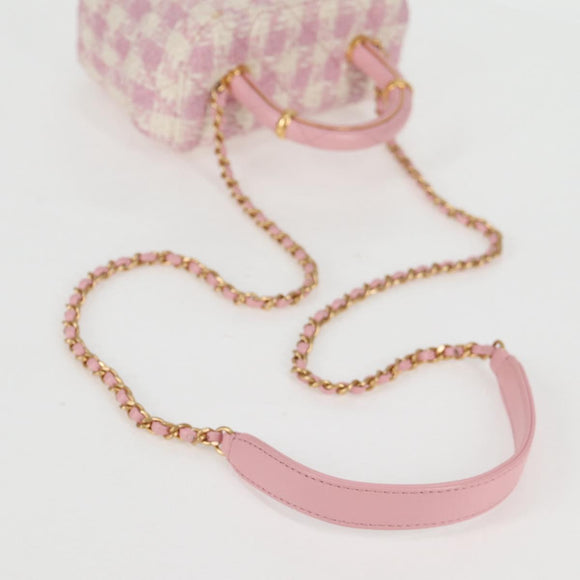 CHANEL Chain Shoulder Bag Tweed Leather 2way Pink Gold CC Auth 128489SM