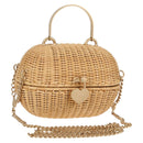 CHANEL Rattan Chain Shoulder Bag Straw Beige Gold CC Auth 128491SV-1
