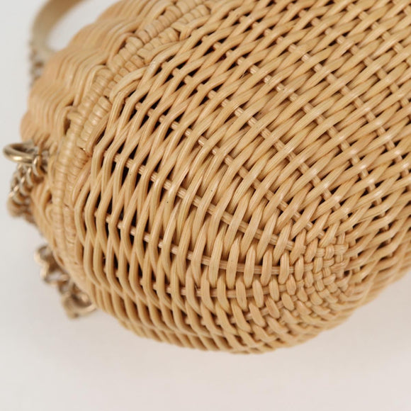 CHANEL Rattan Chain Shoulder Bag Straw Beige Gold CC Auth 128491SV