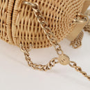 CHANEL Rattan Chain Shoulder Bag Straw Beige Gold CC Auth 128491SV-20