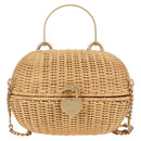 CHANEL Rattan Chain Shoulder Bag Straw Beige Gold CC Auth 128491SV-13