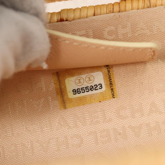 CHANEL Rattan Chain Shoulder Bag Straw Beige Gold CC Auth 128491SV