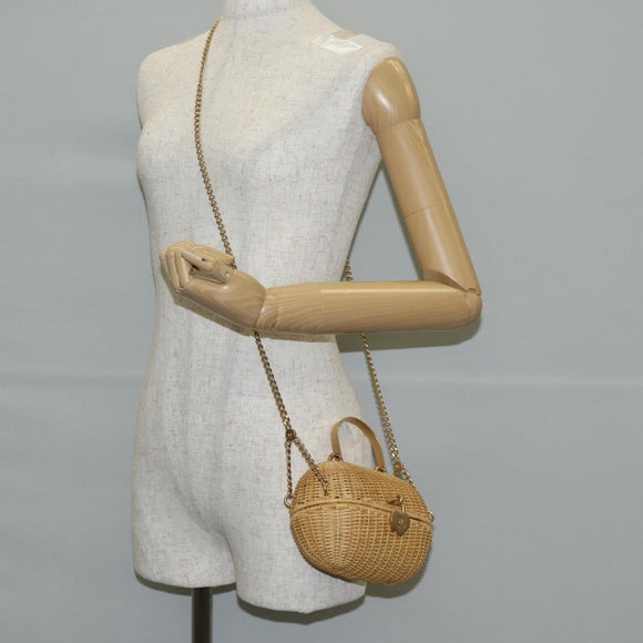 CHANEL Rattan Chain Shoulder Bag Straw Beige Gold CC Auth 128491SV