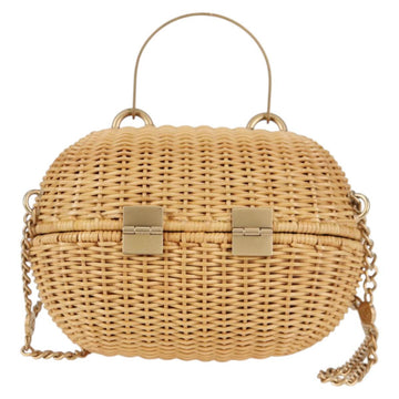 CHANEL Rattan Chain Shoulder Bag Straw Beige Gold CC Auth 128491SV - 0