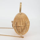 CHANEL Rattan Chain Shoulder Bag Straw Beige Gold CC Auth 128491SV-3