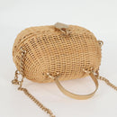 CHANEL Rattan Chain Shoulder Bag Straw Beige Gold CC Auth 128491SV-6