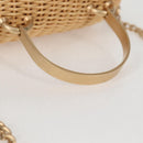 CHANEL Rattan Chain Shoulder Bag Straw Beige Gold CC Auth 128491SV-7