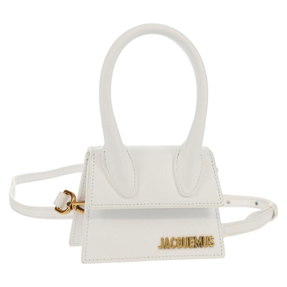 JACQUEMUS Mini Hand Bag Leather 2way White Gold Auth 128500M