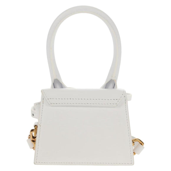 JACQUEMUS Mini Hand Bag Leather 2way White Gold Auth 128500M