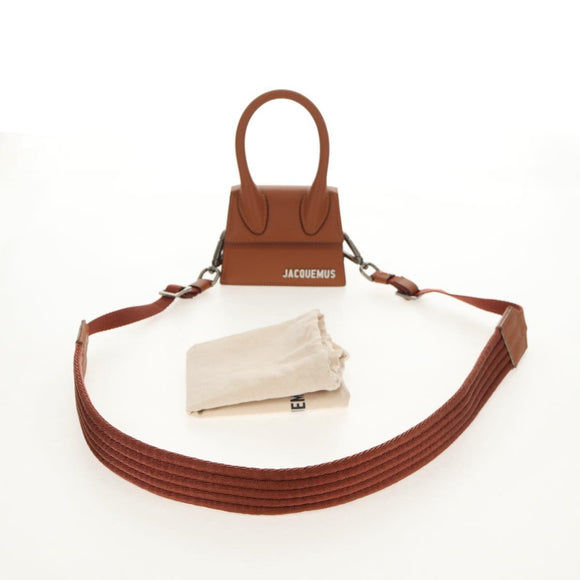 JACQUEMUS Mini Hand Bag Leather 2way Brown Gold Auth 128501M
