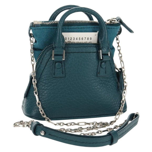 Maison Margiela Mini Hand Bag Leather 2way Blue Silver Auth 128504M