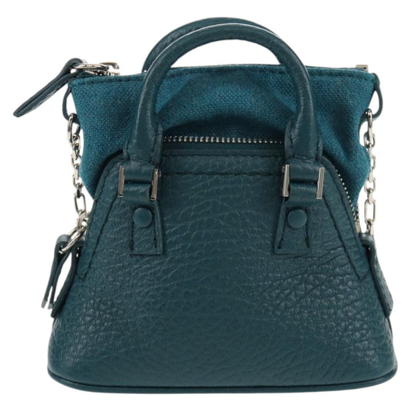 Maison Margiela Mini Hand Bag Leather 2way Blue Silver Auth 128504M