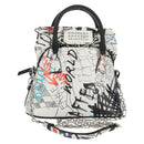 Maison Margiela Chain Hand Bag Leather 2way White Black Silver Auth 128505M-1