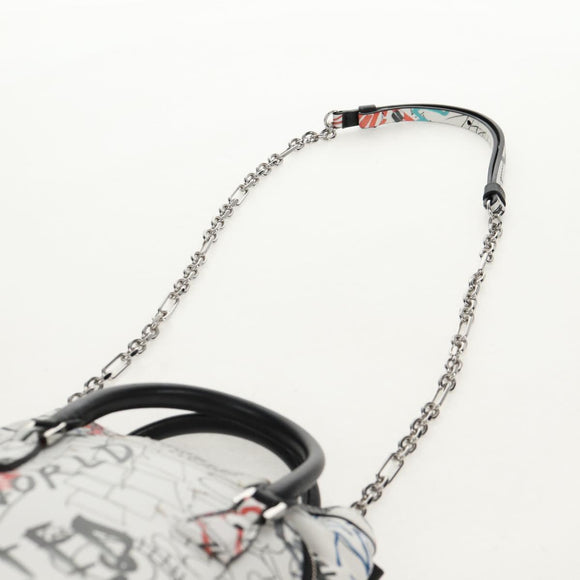 Maison Margiela Chain Hand Bag Leather 2way White Black Silver Auth 128505M