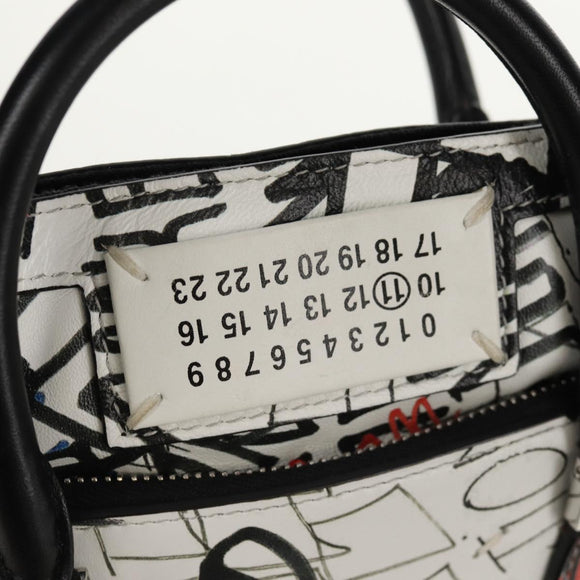 Maison Margiela Chain Hand Bag Leather 2way White Black Silver Auth 128505M