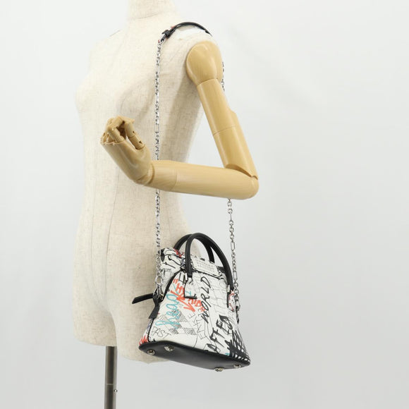 Maison Margiela Chain Hand Bag Leather 2way White Black Silver Auth 128505M