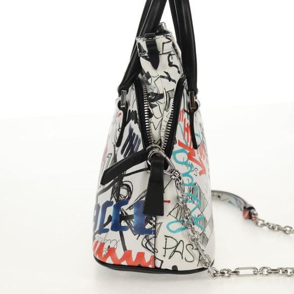 Maison Margiela Chain Hand Bag Leather 2way White Black Silver Auth 128505M