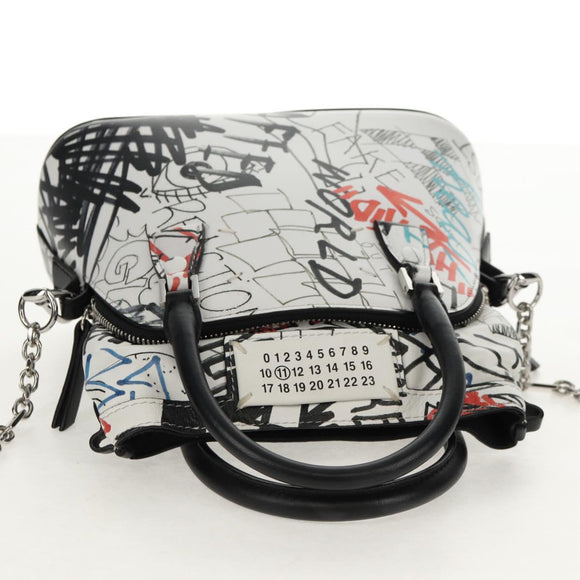 Maison Margiela Chain Hand Bag Leather 2way White Black Silver Auth 128505M