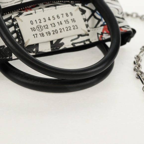 Maison Margiela Chain Hand Bag Leather 2way White Black Silver Auth 128505M