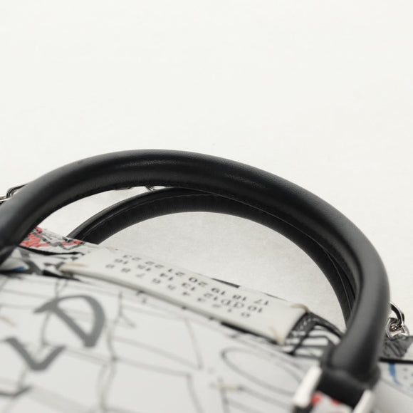 Maison Margiela Chain Hand Bag Leather 2way White Black Silver Auth 128505M