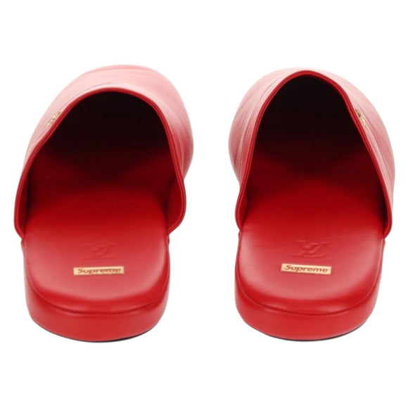 LOUIS VUITTON LVxSupreme Hugh Slipper Leather 10 Red LV Auth 128510M
