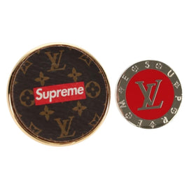 LOUIS VUITTON Monogram LVxSupreme Brooch Pin 2 Set Red LV Auth 128511SA