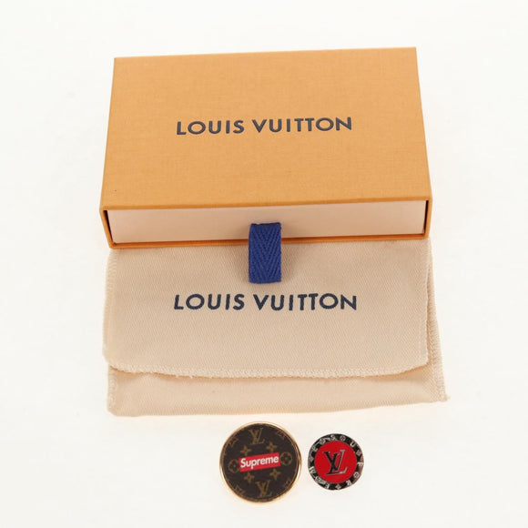 LOUIS VUITTON Monogram LVxSupreme Brooch Pin 2 Set Red LV Auth 128511SAM