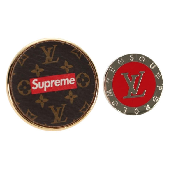 LOUIS VUITTON Monogram LVxSupreme Brooch Pin 2 Set Red LV Auth 128511M