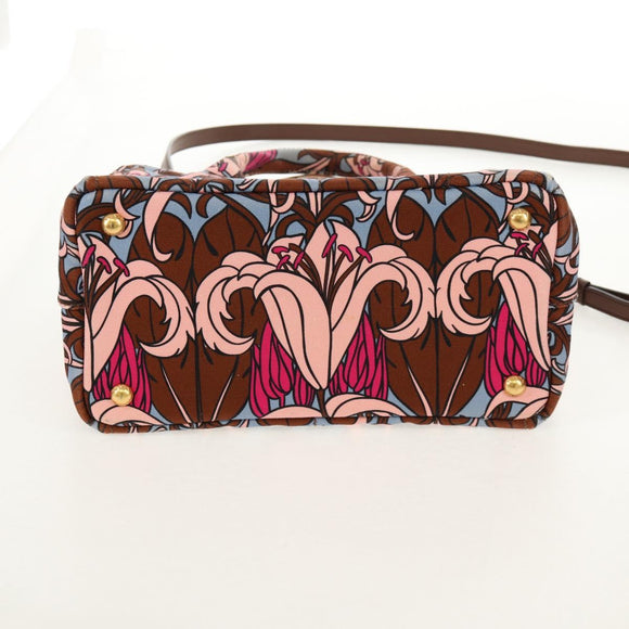 PRADA Flower Canapa PM Hand Bag Canvas 2way Purple Gold Auth 128519M