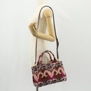 PRADA Flower Canapa PM Hand Bag Canvas 2way Purple Gold Auth 128519M-29