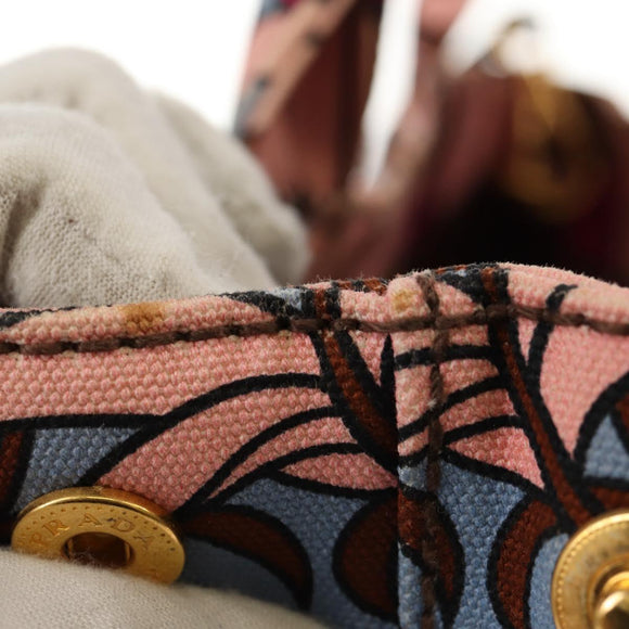 PRADA Flower Canapa PM Hand Bag Canvas 2way Purple Gold Auth 128519M