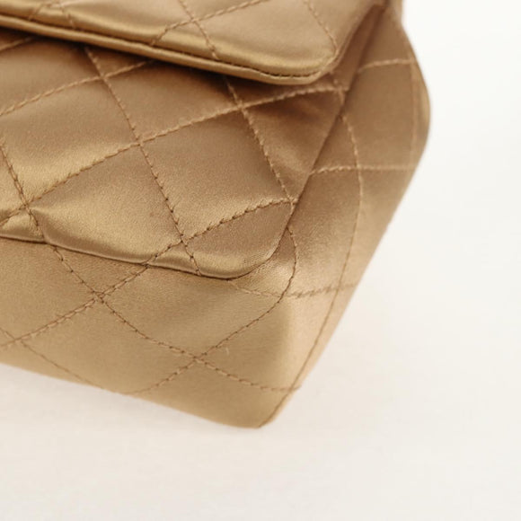 CHANEL Chain Matelasse Shoulder Bag Satin Gold CC Auth 128521M