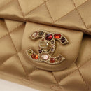 CHANEL Chain Matelasse Shoulder Bag Satin Gold CC Auth 128521M-20