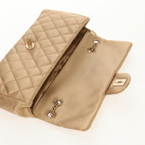 CHANEL Chain Matelasse Shoulder Bag Satin Gold CC Auth 128521M