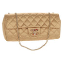 CHANEL Chain Matelasse Shoulder Bag Satin Gold CC Auth 128521M-1
