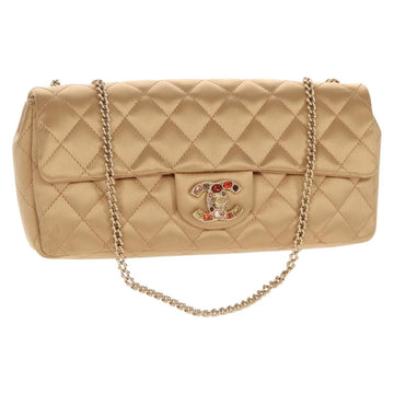 CHANEL Chain Matelasse Shoulder Bag Satin Gold CC Auth 128521M