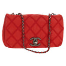 CHANEL Wild Stitch Chain Shoulder Bag Leather Red CC Auth 128522M-1