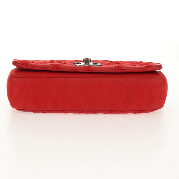 CHANEL Wild Stitch Chain Shoulder Bag Leather Red CC Auth 128522M