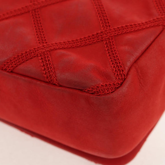 CHANEL Wild Stitch Chain Shoulder Bag Leather Red CC Auth 128522M