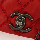 CHANEL Wild Stitch Chain Shoulder Bag Leather Red CC Auth 128522M-17