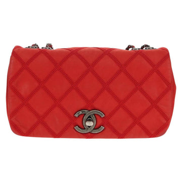 CHANEL Wild Stitch Chain Shoulder Bag Leather Red CC Auth 128522M - 0