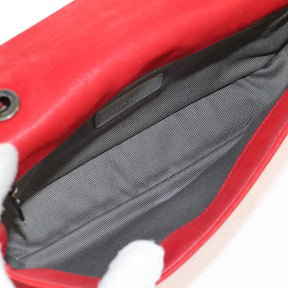 CHANEL Wild Stitch Chain Shoulder Bag Leather Red CC Auth 128522M