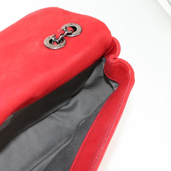 CHANEL Wild Stitch Chain Shoulder Bag Leather Red CC Auth 128522M