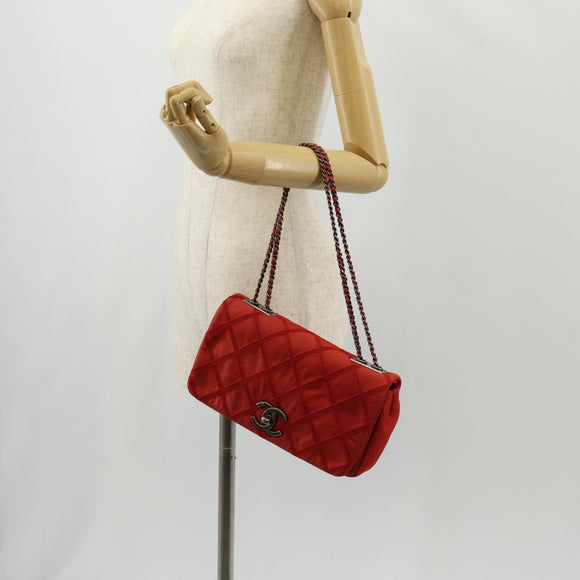 CHANEL Wild Stitch Chain Shoulder Bag Leather Red CC Auth 128522M