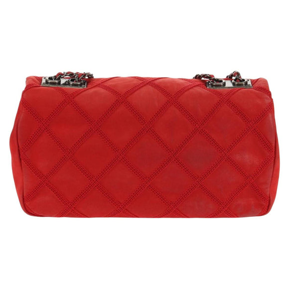 CHANEL Wild Stitch Chain Shoulder Bag Leather Red CC Auth 128522M