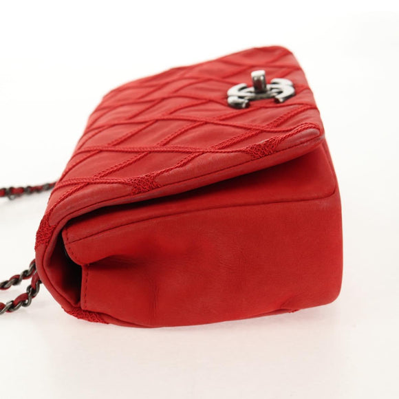 CHANEL Wild Stitch Chain Shoulder Bag Leather Red CC Auth 128522M