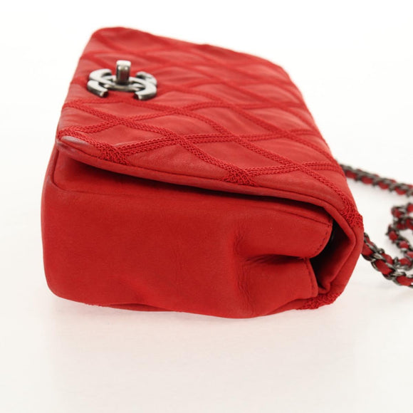CHANEL Wild Stitch Chain Shoulder Bag Leather Red CC Auth 128522M