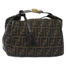 FENDI Zucca Canvas Hand Bag Black Brown Auth 128557-1