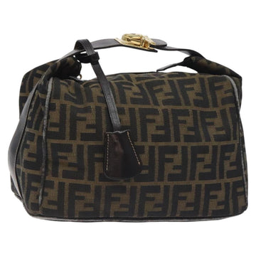 FENDI Zucca Canvas Hand Bag Black Brown Auth 128557