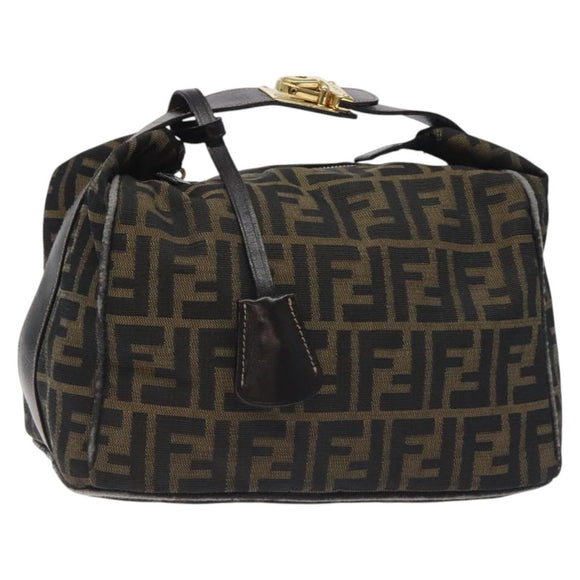 FENDI Zucca Canvas Hand Bag Black Brown Auth 128557